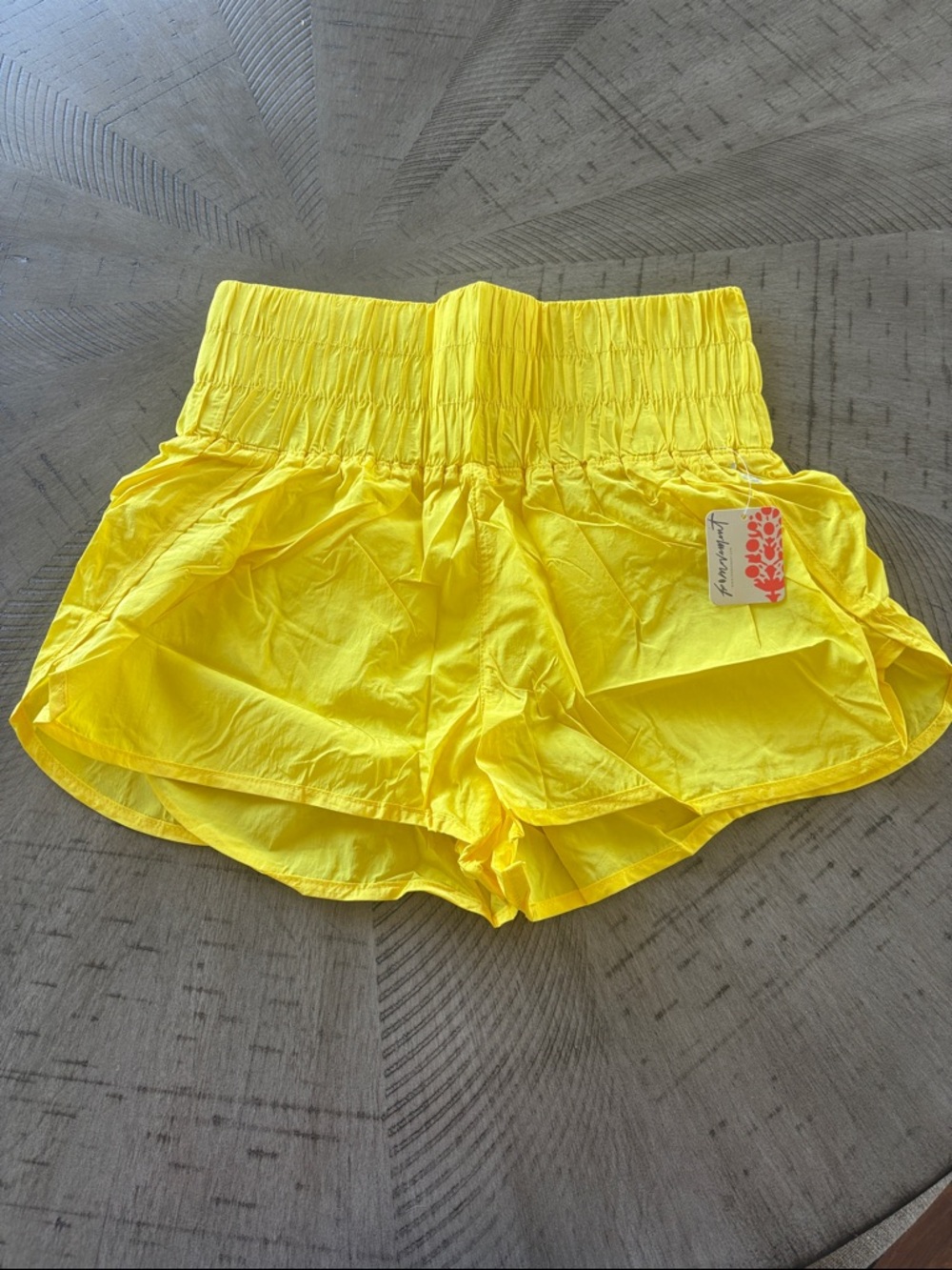 Free People Yellow Smocked-Waist Athletic Shorts